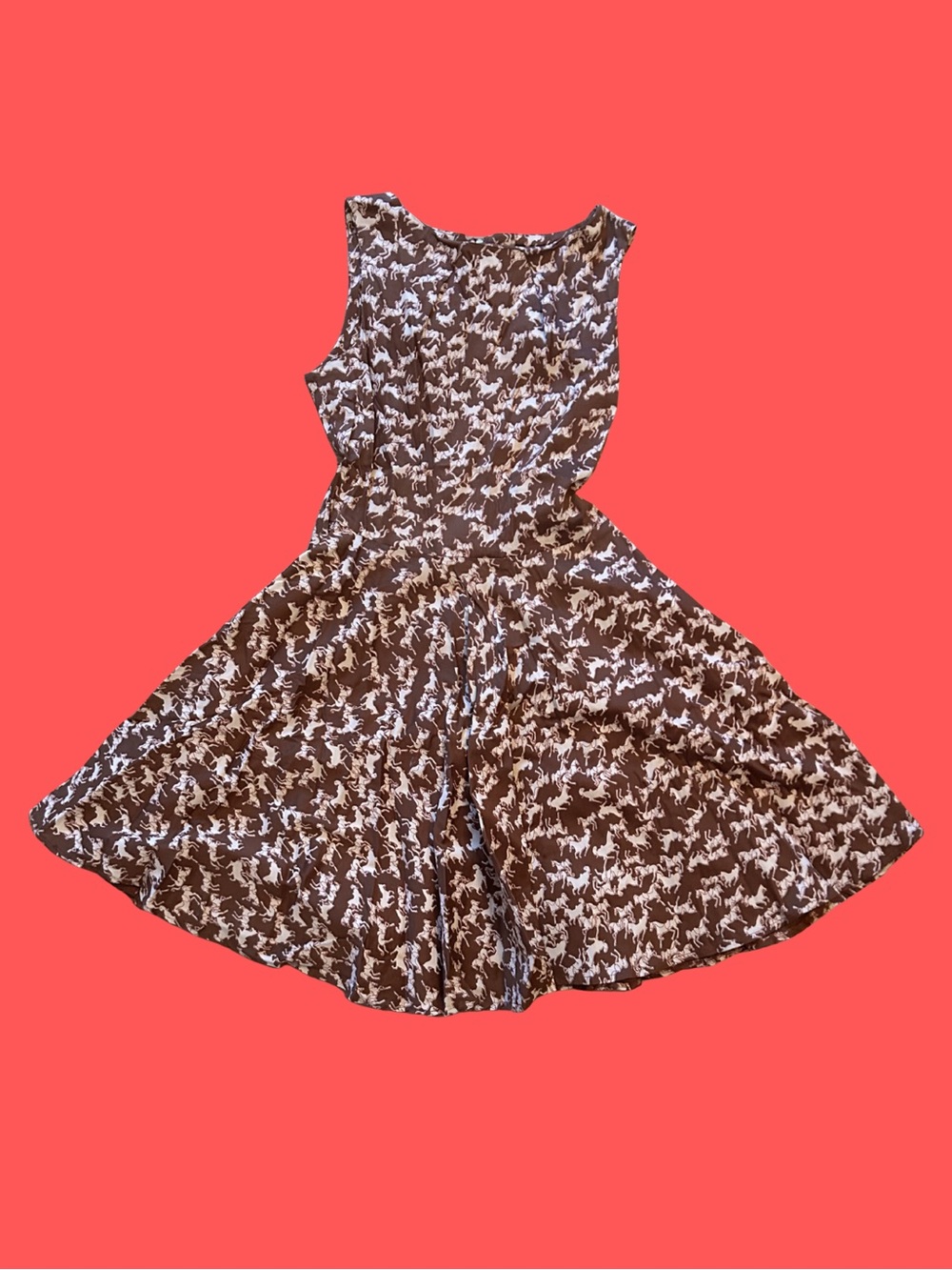 Modcloth Brown and White Midi Dress with Horse Print